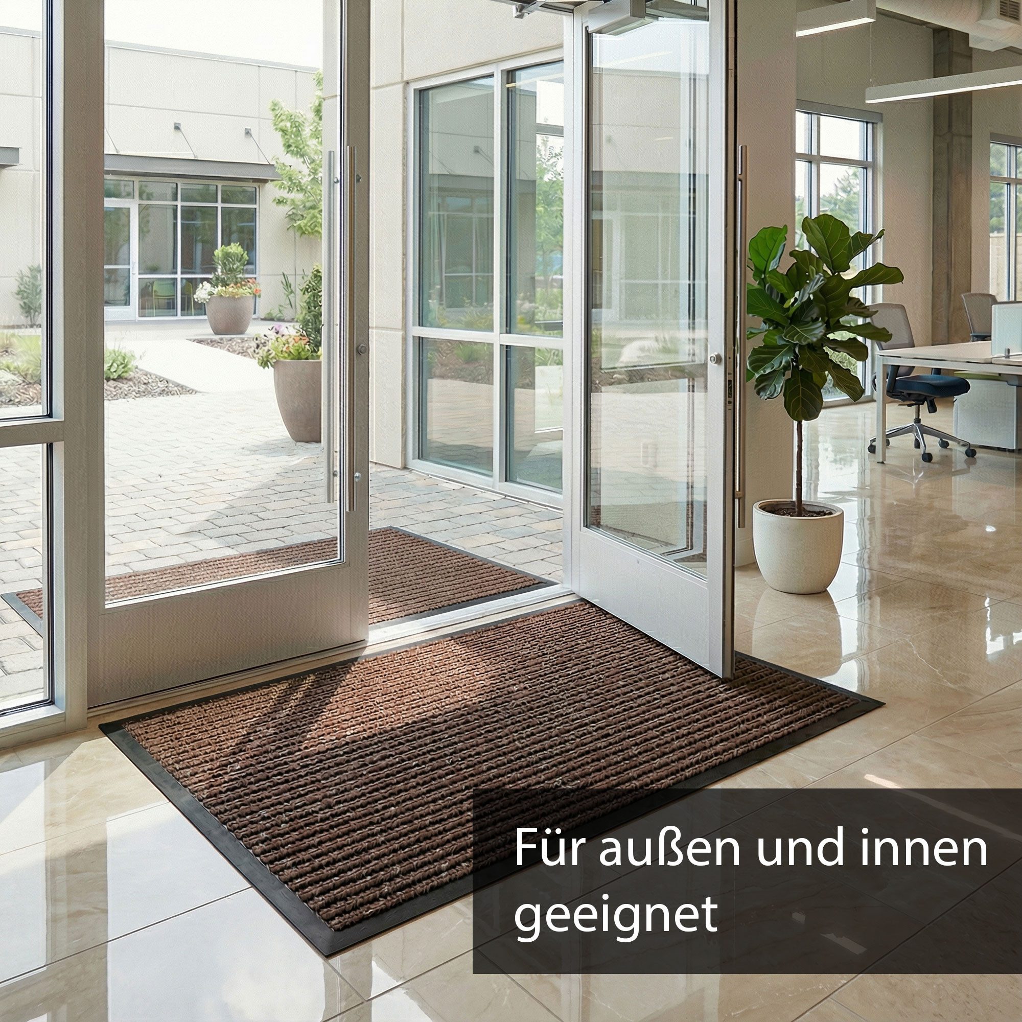 HELLSER Fußmatte für Außen & Innen – Rutschfeste Schmutzfangmatte – Braun & Schwarz, Flach & leicht zu reinigen – 60x90cm // 90x120cm – Bild 2 von 5