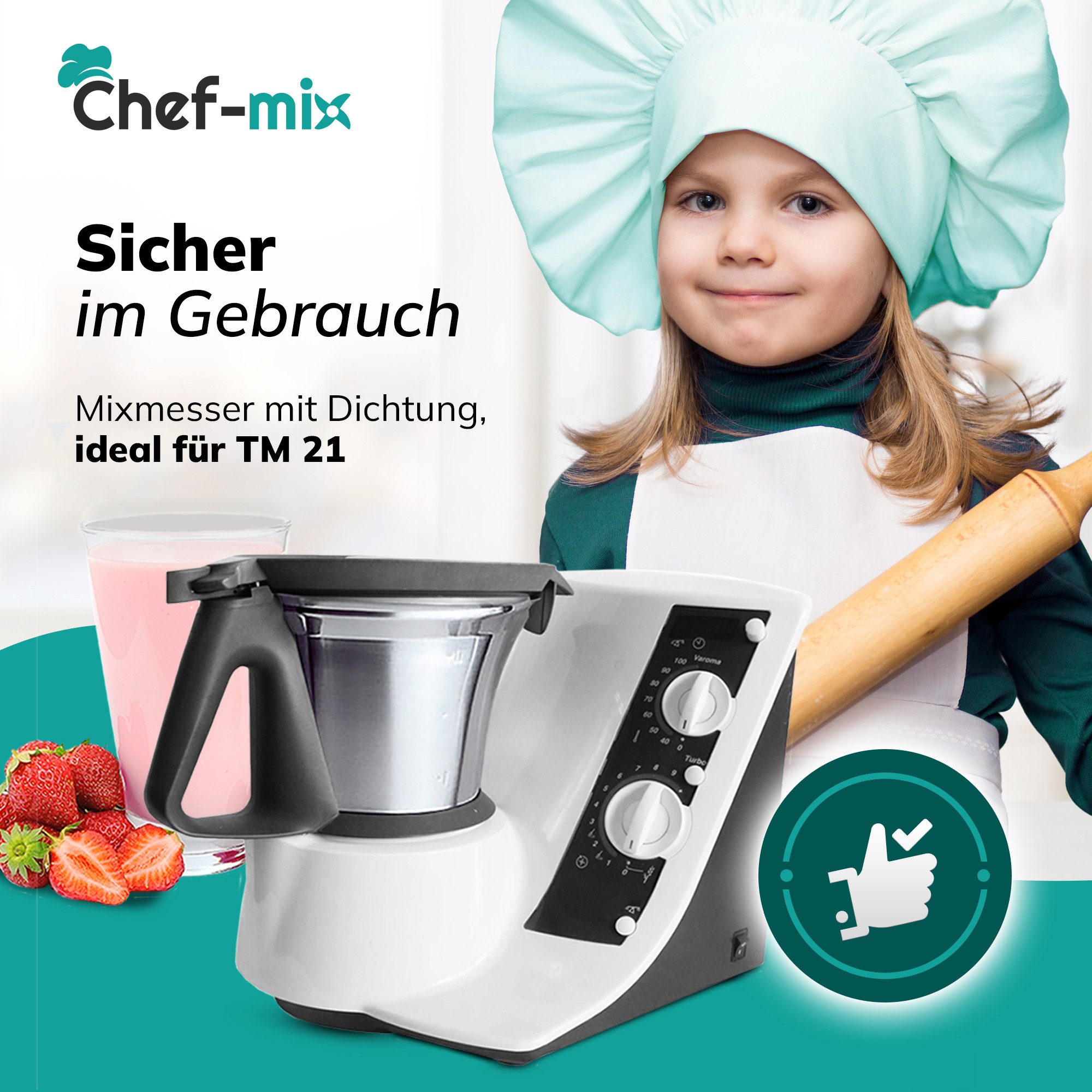 Chef-Mix Flügelmesser Mixmesser Ersatz für Vorwerk Messer inklusive Dichtung, Zubehör für Küchenmaschine, Thermomix TM21