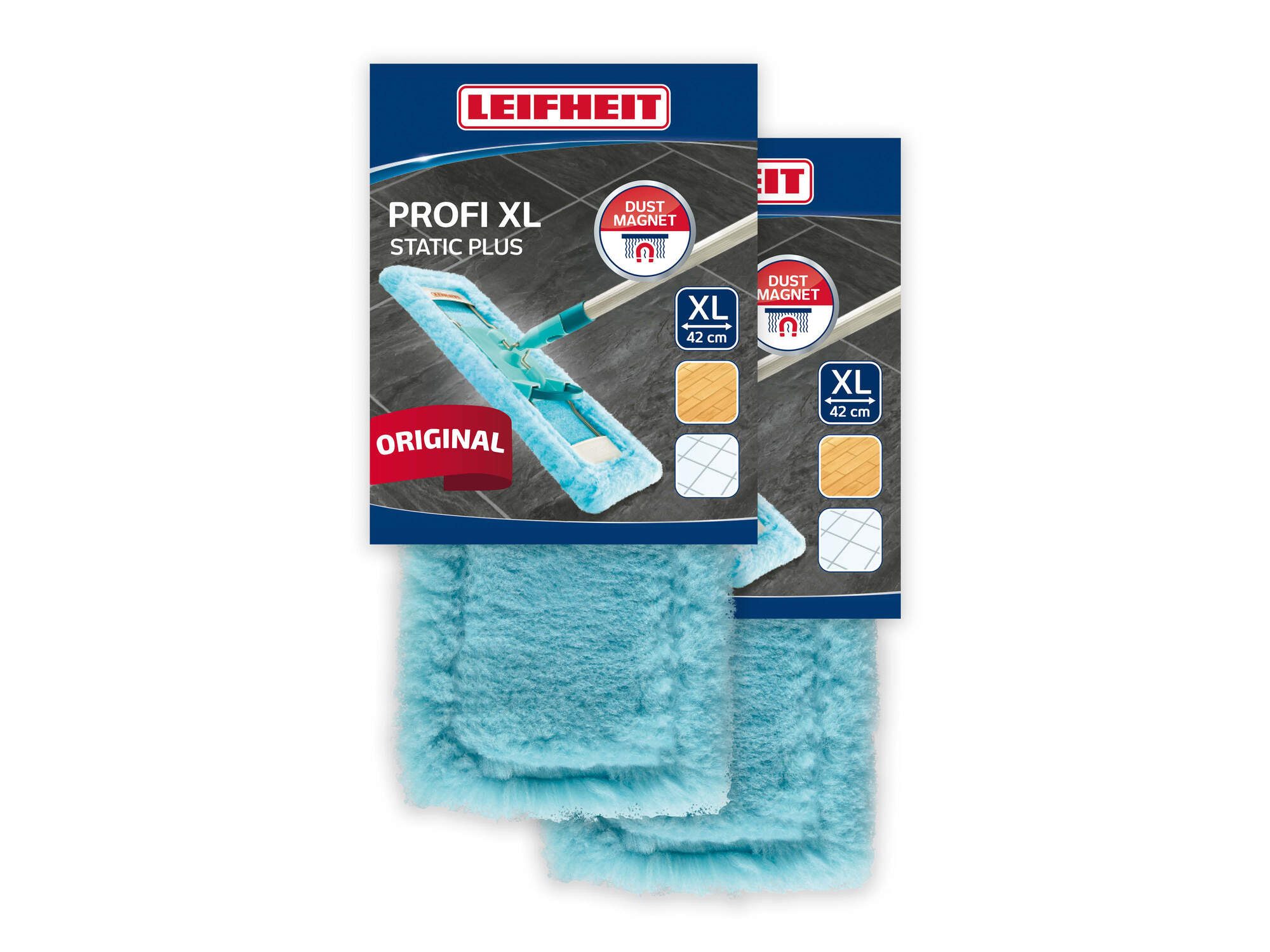 Leifheit Wischbezug Profi XL static plus 2er Wischbezug (Kunstfaser, 16.0x48.0 cm, 2-tlg., Waschbar bei 40°C, Wischbreite 42cm, für alle glatten Böden)
