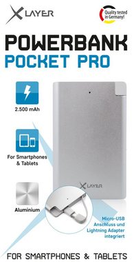 XLAYER Powerbank Pocket PRO Polymer Aluminium 2500mAh Smartphones/Tablets Powerbank