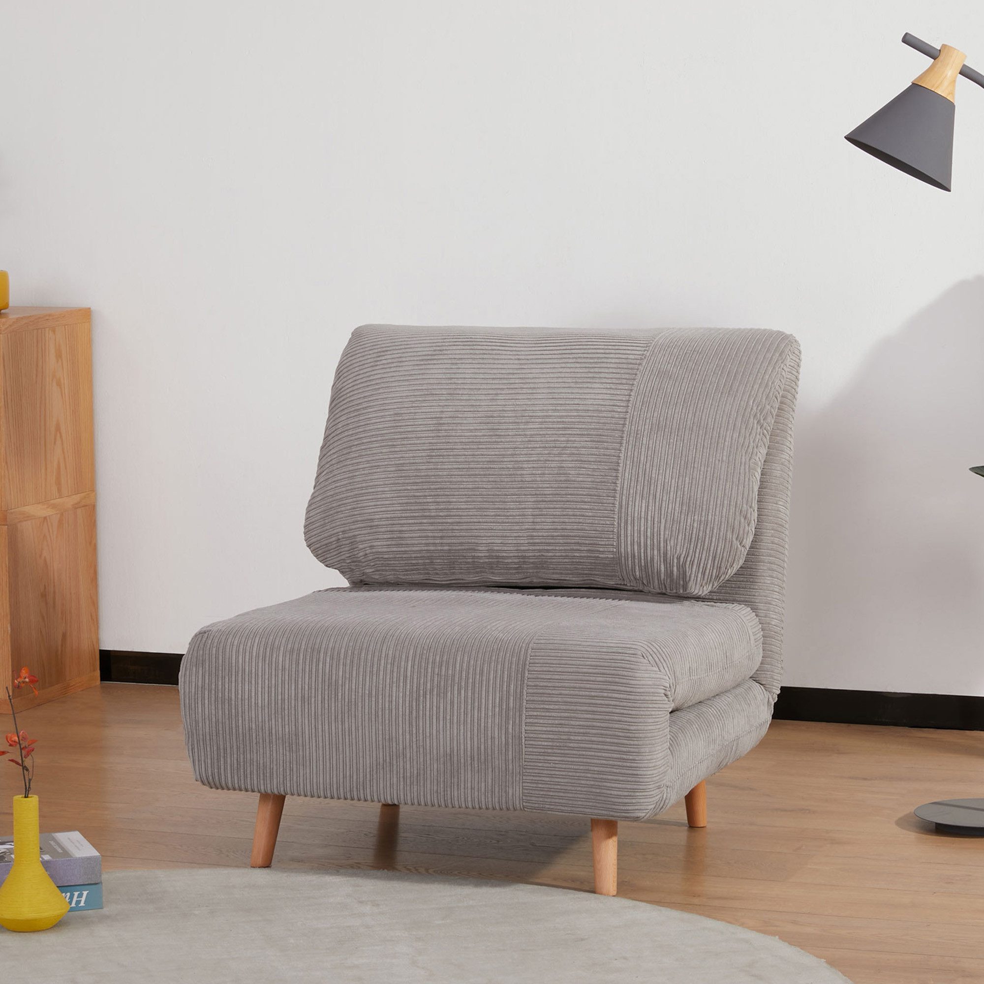 HOMCOM Sessel Verstellbar Klappmatratze Gästebett (Schlafsessel, 1-St., Schlafsofa), für Wohnzimmer, Schlafzimmer, Hellgrau