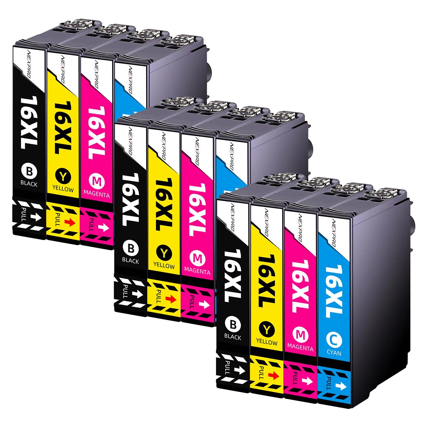 NEXPRO Epson 16XL 16 Druckerpatronen für WF 2760 2750 2630 2530 2510, 12er Tintenpatrone (Packung, WorkForce 2760 DWF 16XL/C13T16364012, Schwarz, Cyan, Magenta, Gelb)