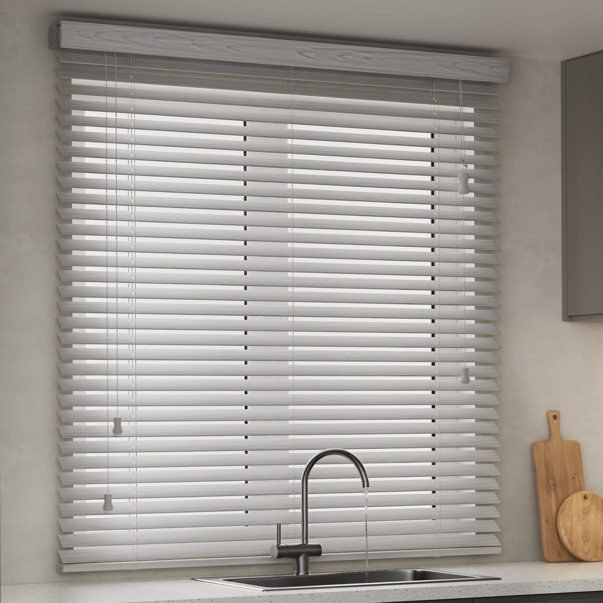 Victoria M. Jalousie KAYA Jalousie in Holzoptik 35 mm, 70x130 cm, multi weiß strukturiert, mit Bohrenohne Bohren, freihängend, 35 mm, Individuelle Lichtregulierung