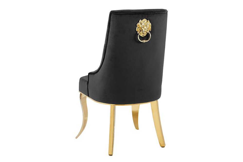 riess-ambiente Esszimmerstuhl MODERN BAROCK DELUXE schwarz / gold - Samt, Edelstahl, mit Löwenkopf (Einzelartikel, 1 St), Polsterstuhl mit Knopfheftung-ideal für glamouröse Küchen & Wohnzimmer