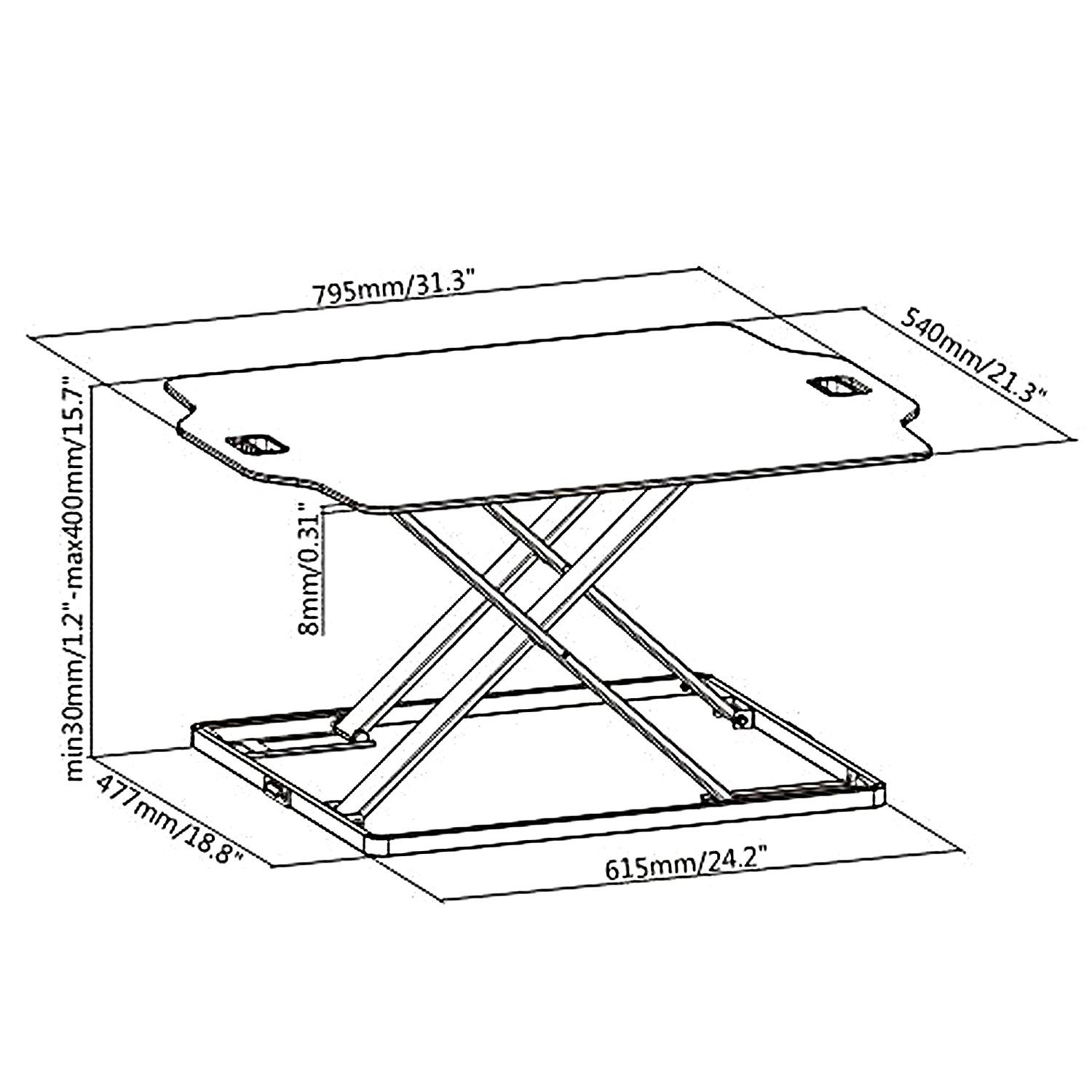 bis 407mm von Höhe: Office Ergo Sitz-Steh-Schreibtisch 37 Schreibtisch Regulierbare 70226, -