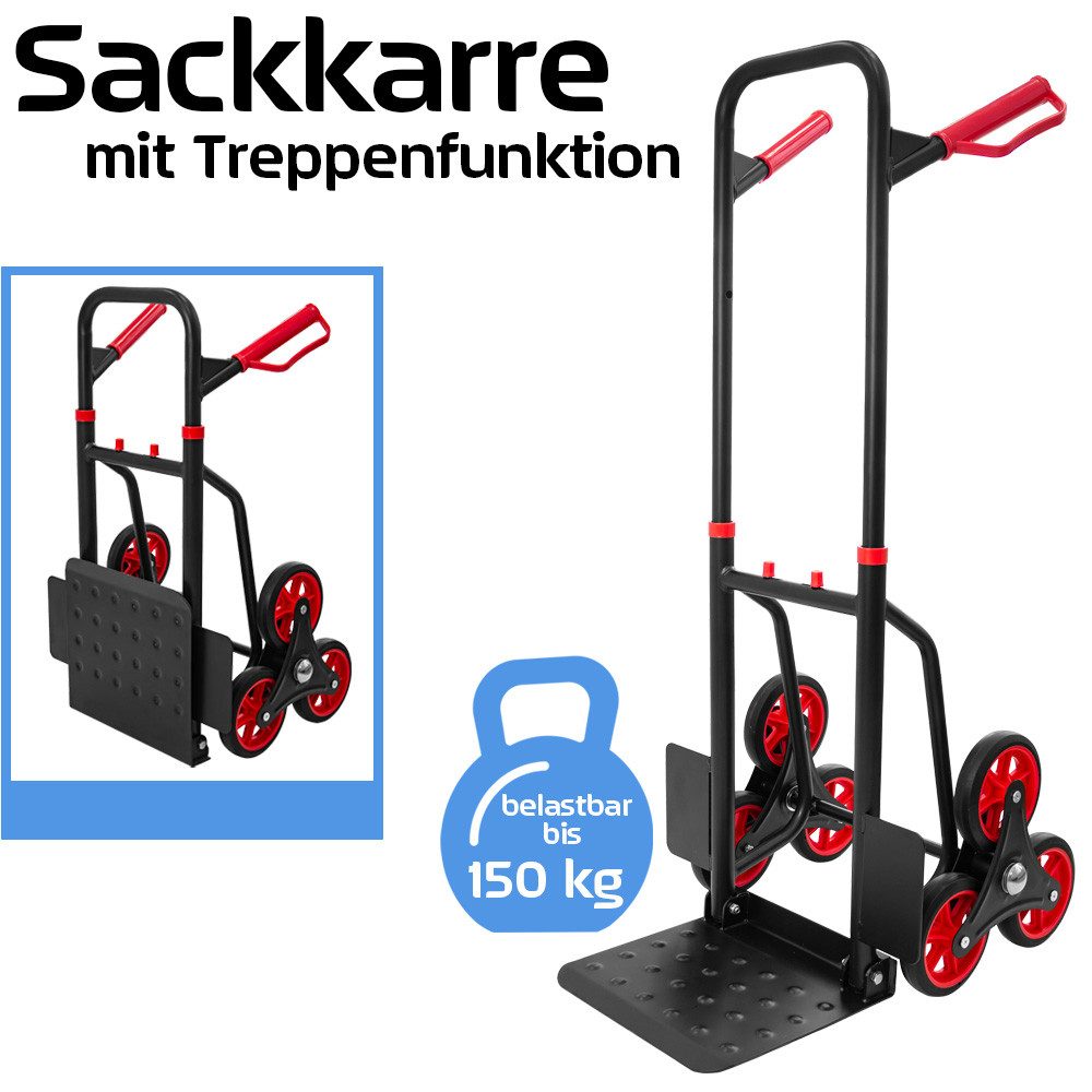 Thumbnail - Trucky Treppensackkarre Treppenkarre Sackkarre 150 kg Stahl klappbar Treppensteiger Schwarz
