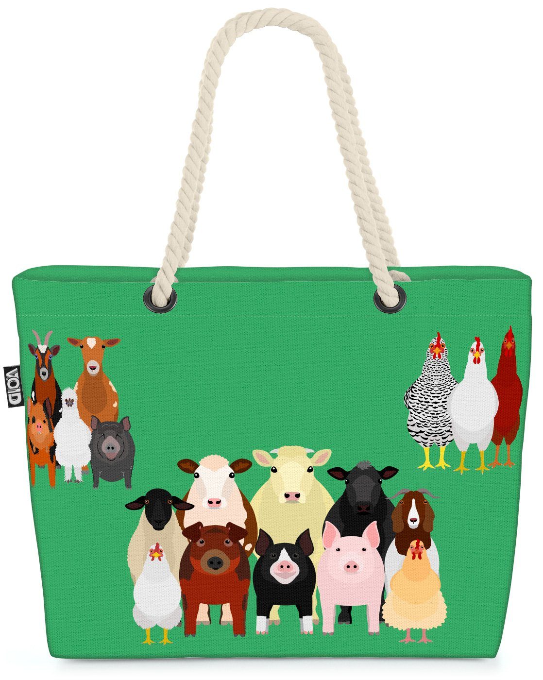 VOID Strandtasche (1-tlg), Tiere auf dem Bauernhof Beach Bag Pferd Schwein Huhn Kuh Rinder Schaf Landhaus