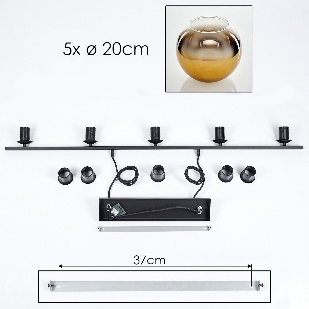E27 5 Glasschirmen aus x Schwarz/Goldfarben/Klar, ohne Hängelampe cm), mit 116,5 Höhe cm, max. Metall/Glas in hofstein Leuchtmittel, Pendelleuchte (20 Hängeleuchte