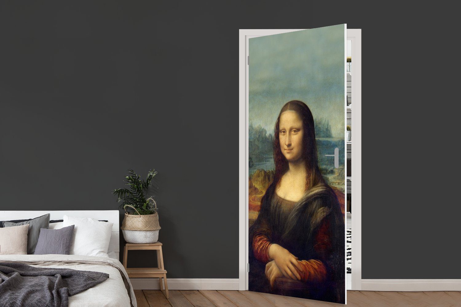 Tür, St), - bedruckt, 75x205 Lisa Fototapete MuchoWow Gemälde, Türaufkleber, Vinci (1 Türtapete für - Da Matt, cm Mona
