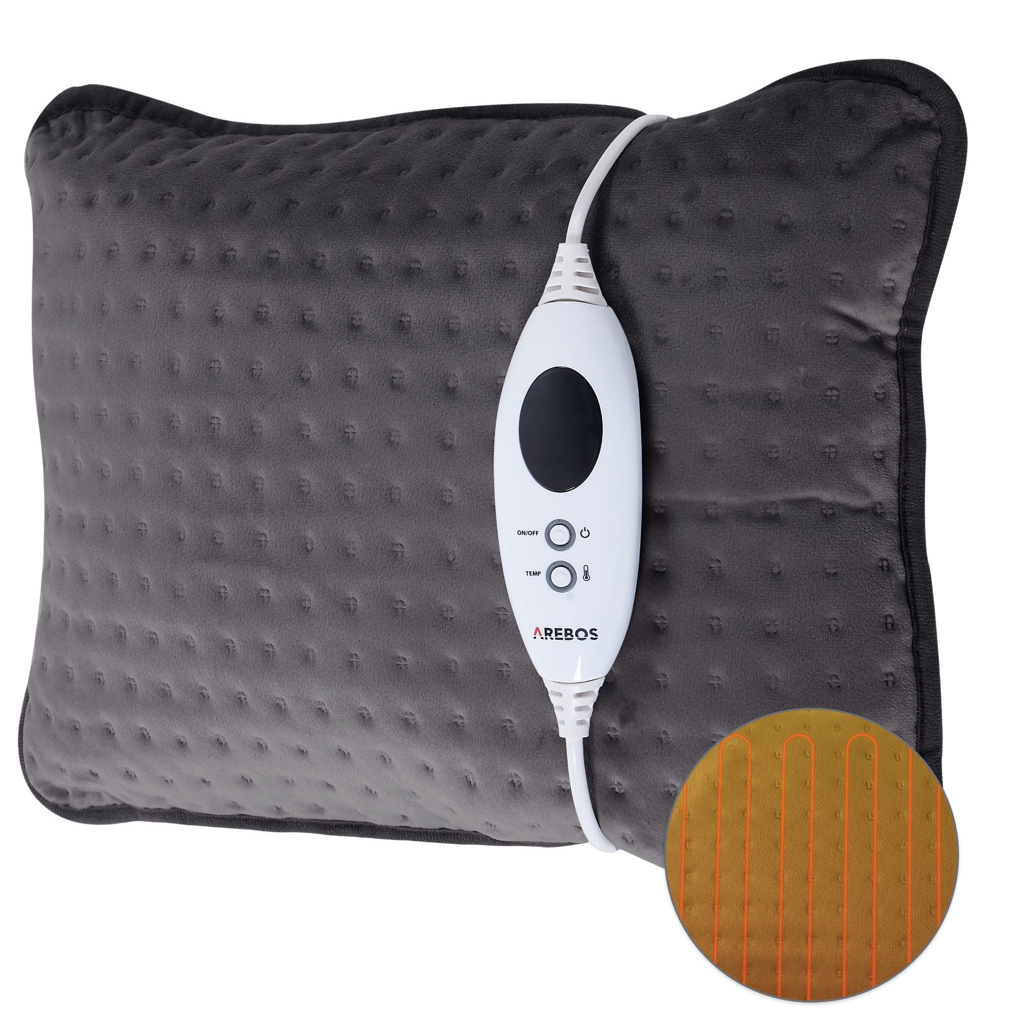 Arebos Heizkissen elektrisch Wärmekissen mit Füllung 6 Heissstufen 44 x 33 x 14 cm 100 W, Kabellänge: 2,4 m