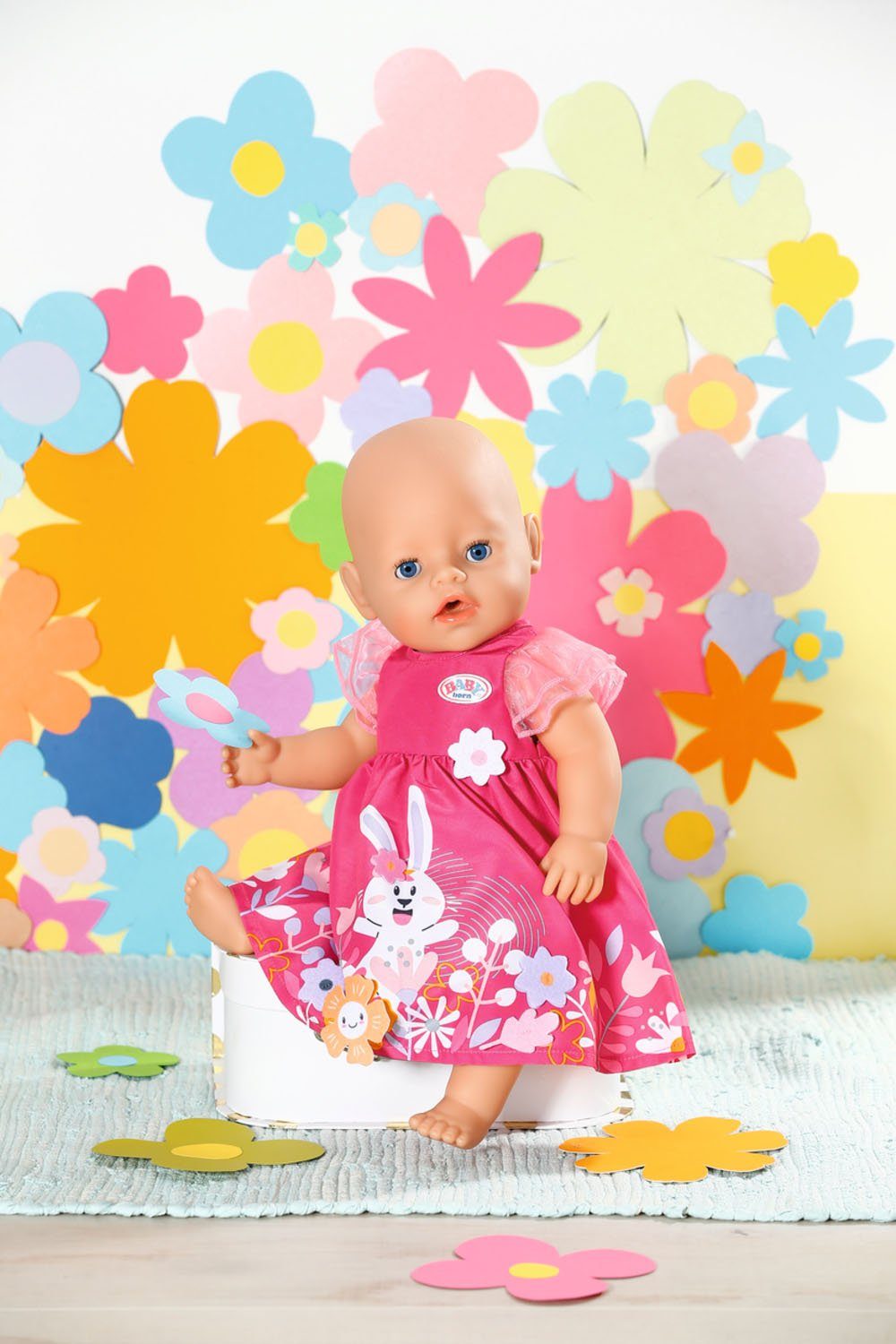 Kleiderbügel 43 cm, Puppenkleidung Blümchen, Baby Born Kleid mit