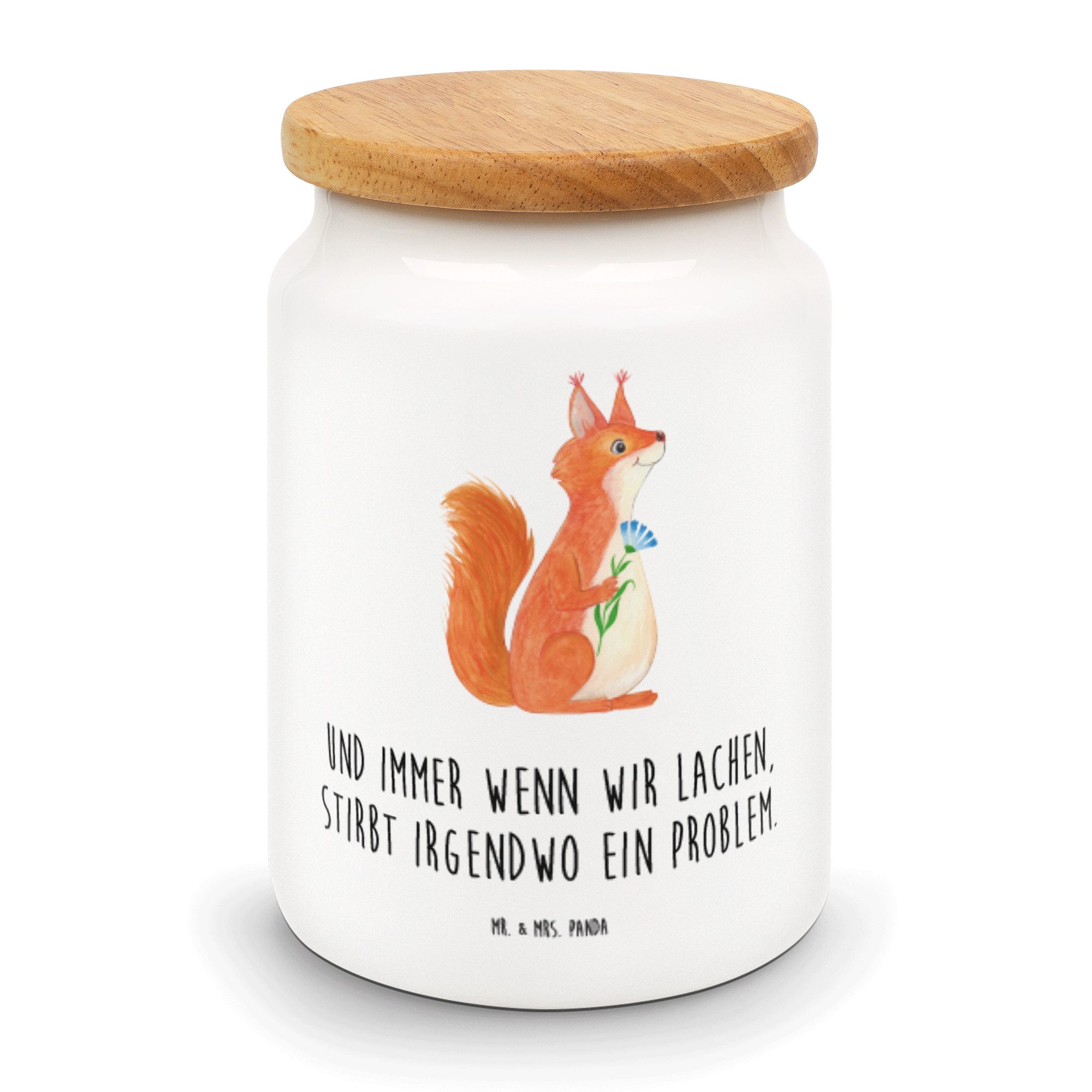 Mr. & Mrs. Panda Vorratsdose Eichhörnchen Blume - Weiß - Geschenk, glücklich Spruch, Tiere, Spruch, Keramik, (1-tlg)