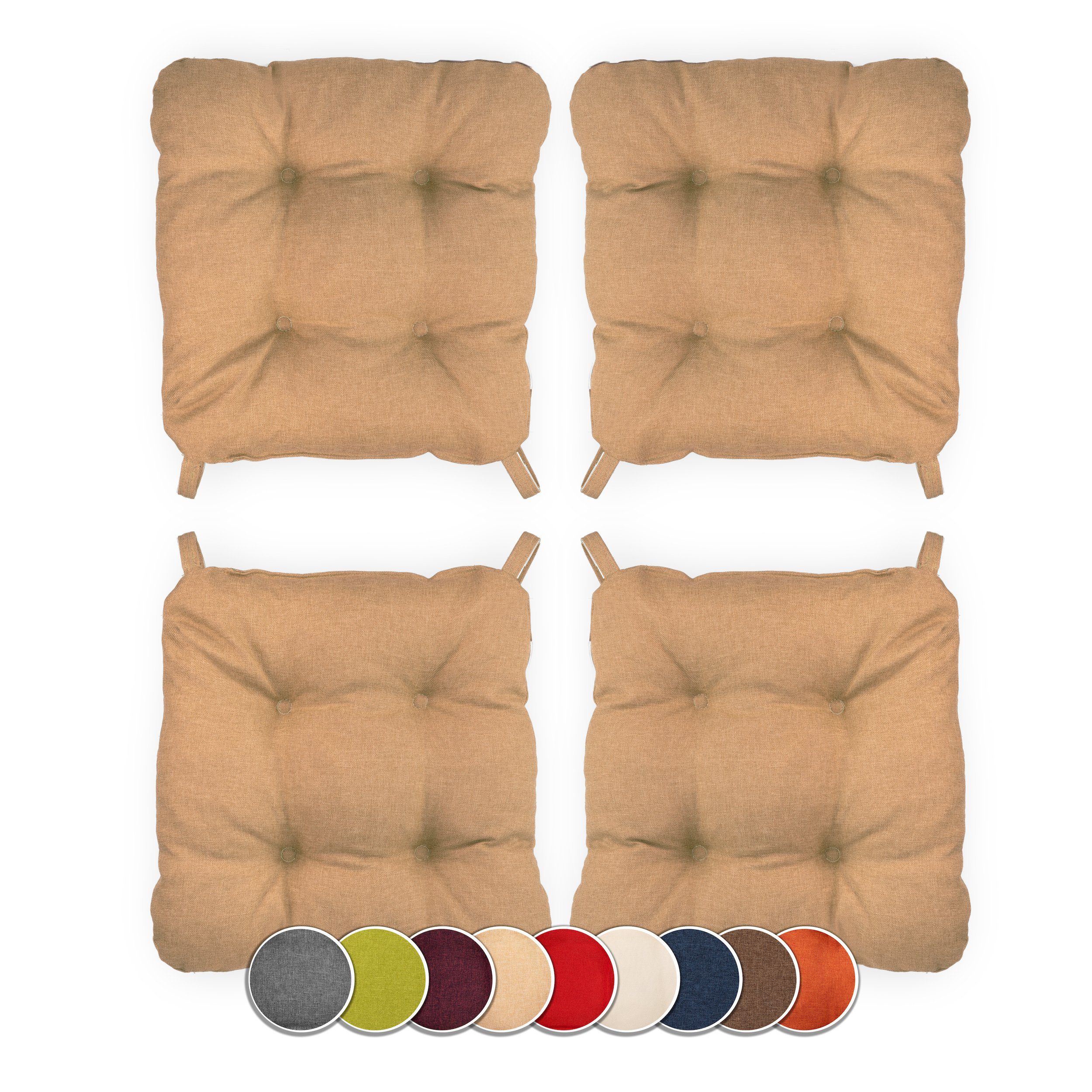 sunnypillow Stuhlkissen 4er Set Stuhlkissen mit Klettverschluss Maße: 40/35x40x8cm