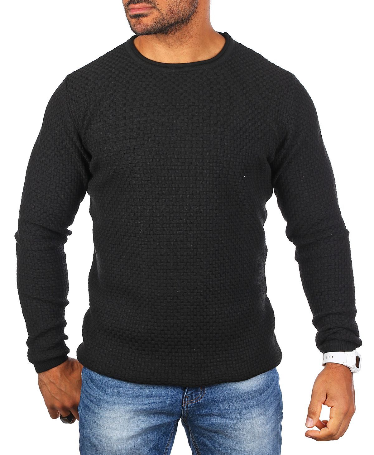 CARISMA Strickpullover Herren leichter Feinstrick einfarbig basic Karo Stri günstig online kaufen