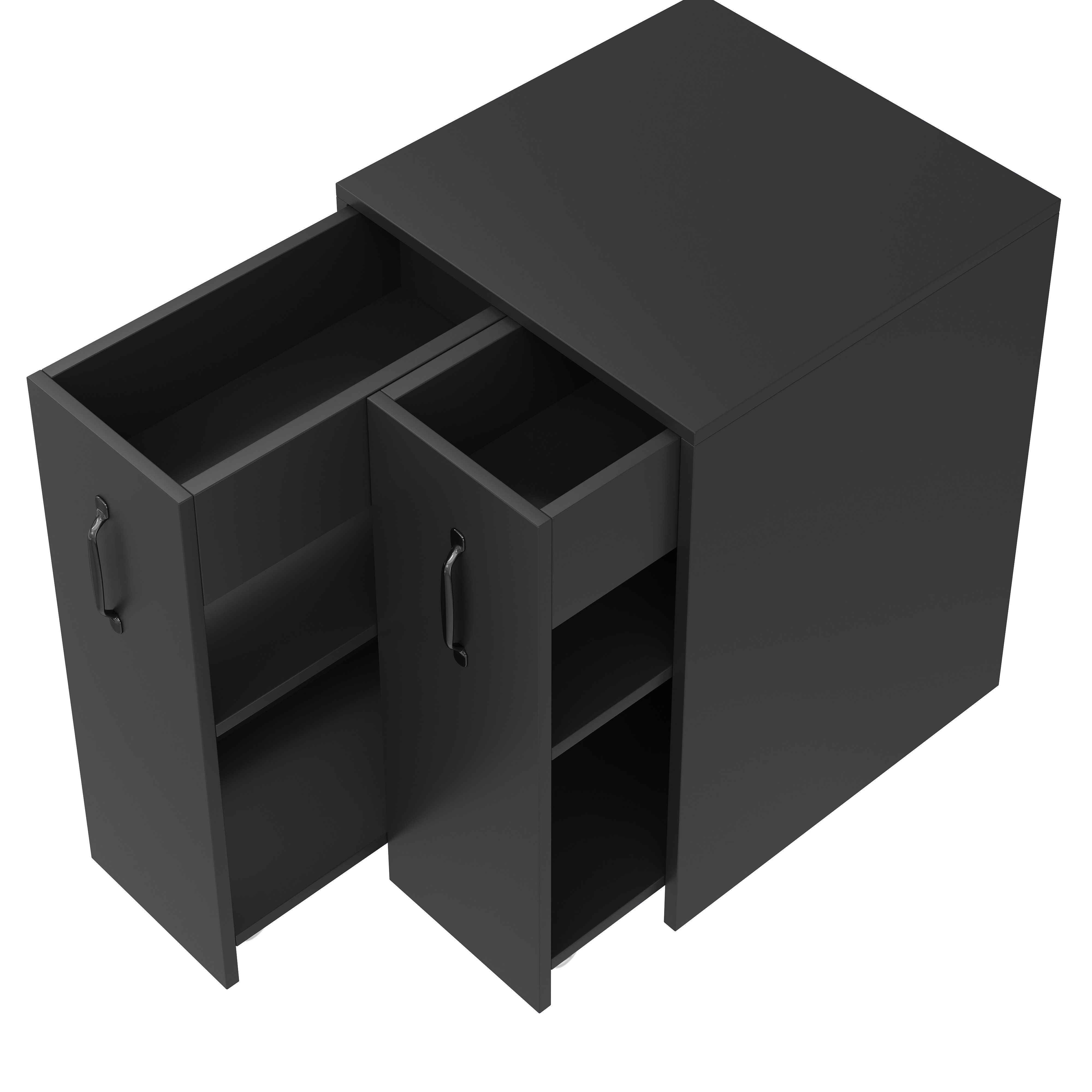 Flieks Bücherregal mit Rollen und 2 Schubladen Weiß/Schwarz, B52/T50/H75 cm 1-tlg., Mehrzweckschrank mit 6 Fächern Büroschrank Holzschrank Beistellschrank