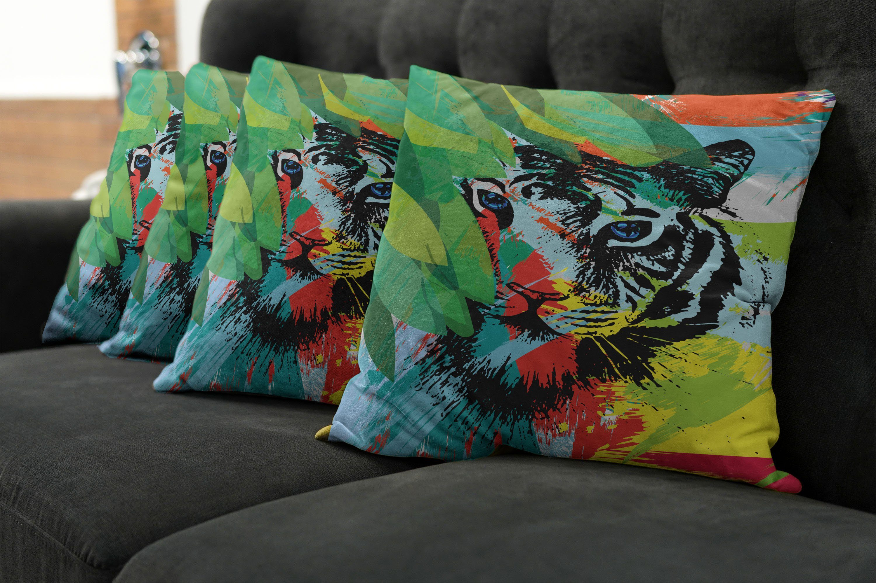 Kissenbezüge Modern (4 Tiger Zusammenfassung Tiger Accent Abakuhaus Doppelseitiger Digitaldruck, Bengal Stück)