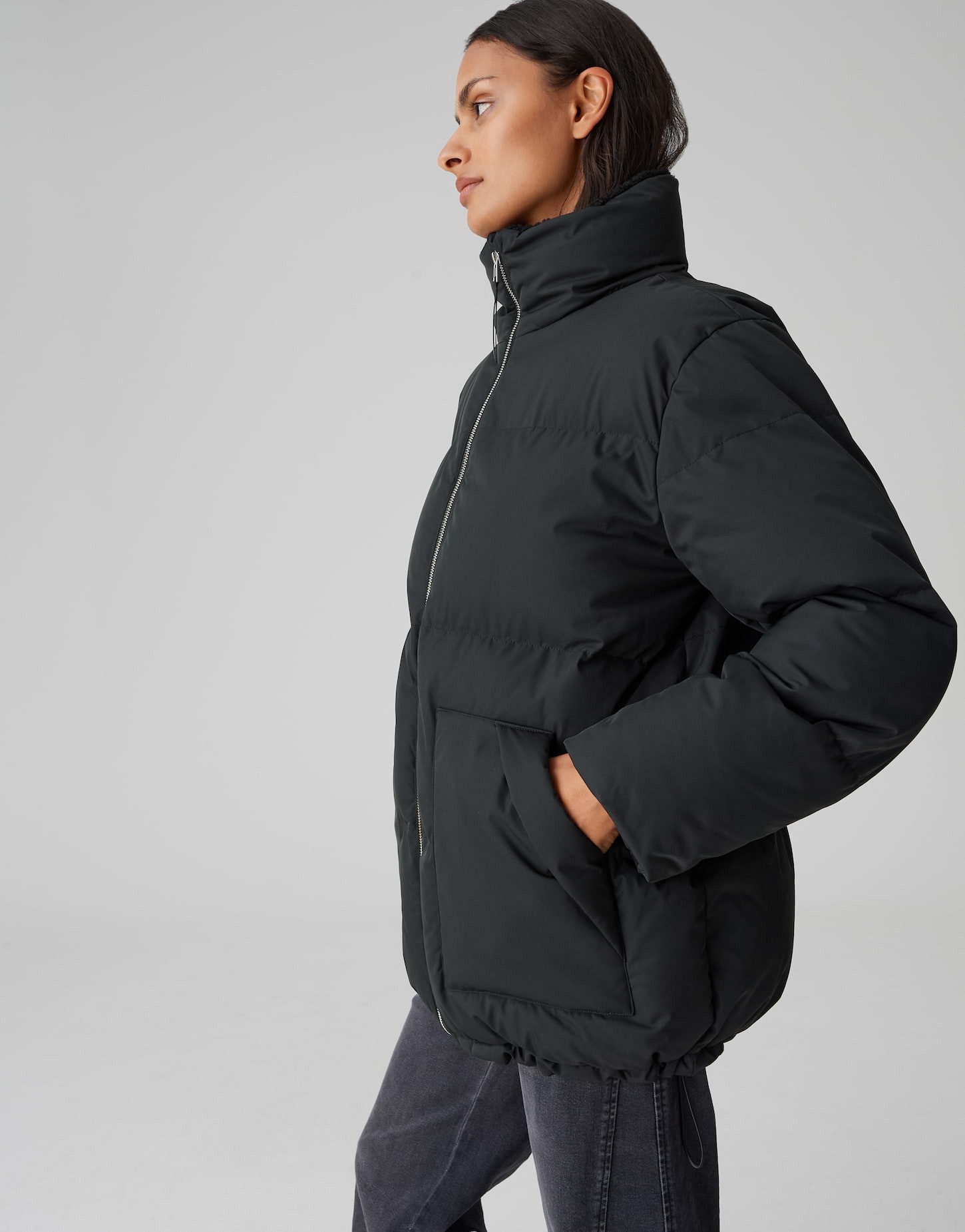 OPUS Steppjacke HILEEN mit Teddyfellkragen ovaler Schnitt, aufgesetzte Taschen vorne, Reißverschluss