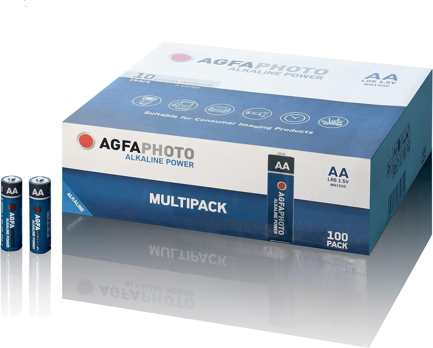 AgfaPhoto AgfaPhoto Alkaline Batterien Mignon, AA, LR06, 1.5V 100er Box Batterie, (100 St)