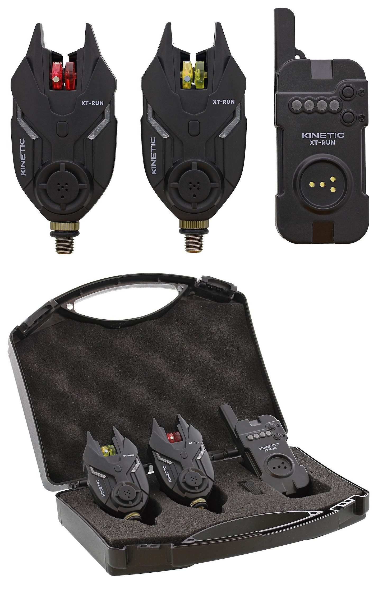 Kinetic Bissanzeiger XT-RUN BITE ALARM SET 2+1 - Bissanzeiger + Empfänger - Funk - Koffer, (3-St), Lautstärkeregler kann auf Null eingestellt werden
