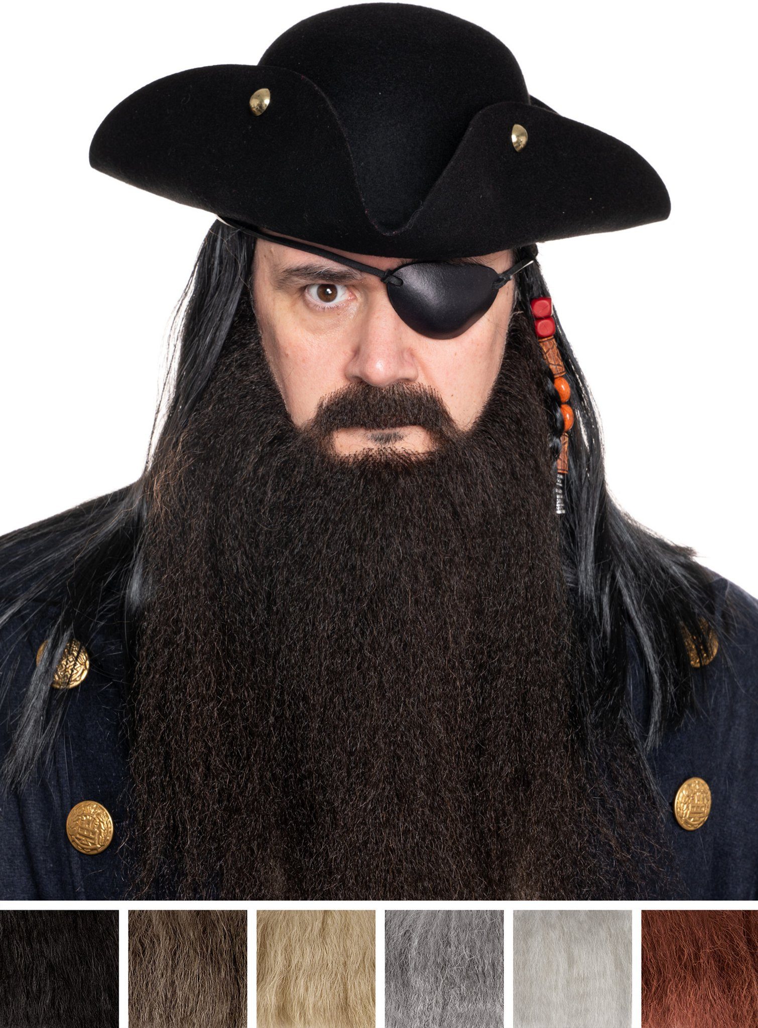 Maskworld Piraten-Kostüm Pirat Kostüm Bart Karneval Faschingskostüm Herren, Hoch realistischer Bart mit Echthaaranteil in Theater- und Filmqualit