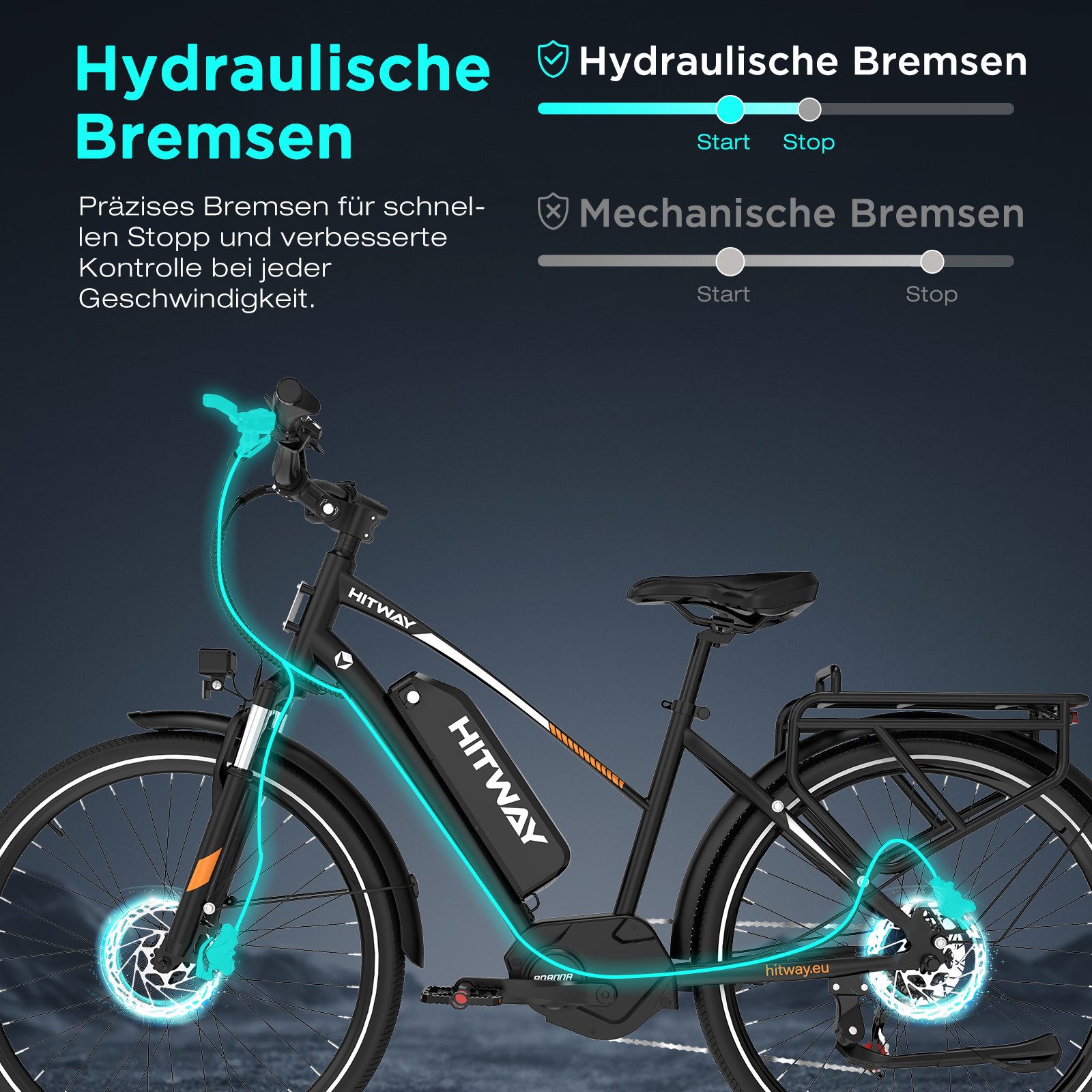 HITWAY E-Bike Cityrad E-Bike 27,5 Zoll, 70 Nm Mittelmotor,Hydraulikbremse,bis zu 180 km, 7 Gang shimano shimano Schaltwerk, Kettenschaltung, Mittelmotor, 468 Wh – Bild 5 von 5