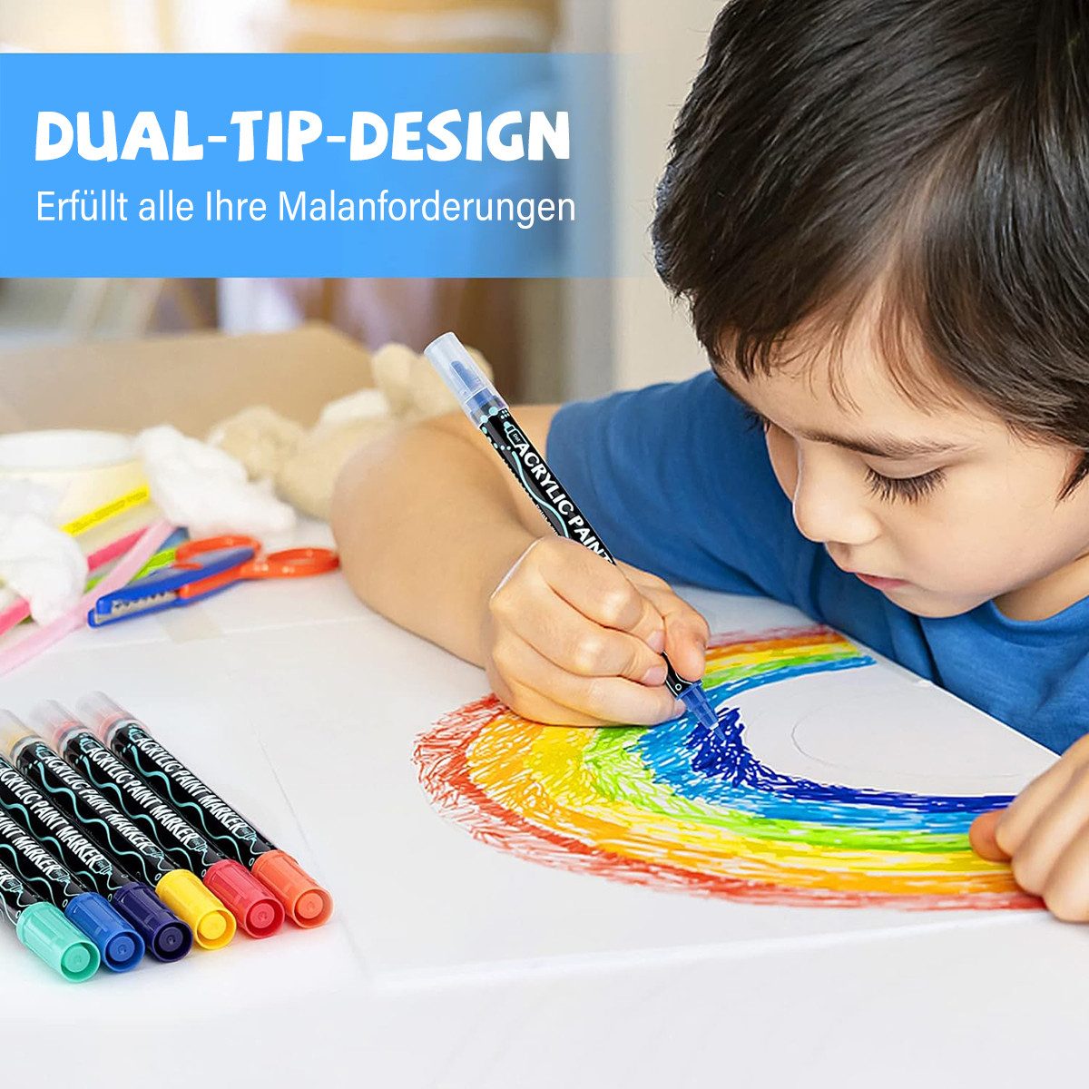 MOPUEA Lackmarker Acrylstifte Wasserfest leuchtende Farben Dual Tip Marker Stifte, (36-tlg., Wasserbasierte Acrylfarbe, Flexible Marker mit runder Spitze), für Papier,Leinwand, Glas, Keramik, Holz - Ideal zum Basteln,Bemalen