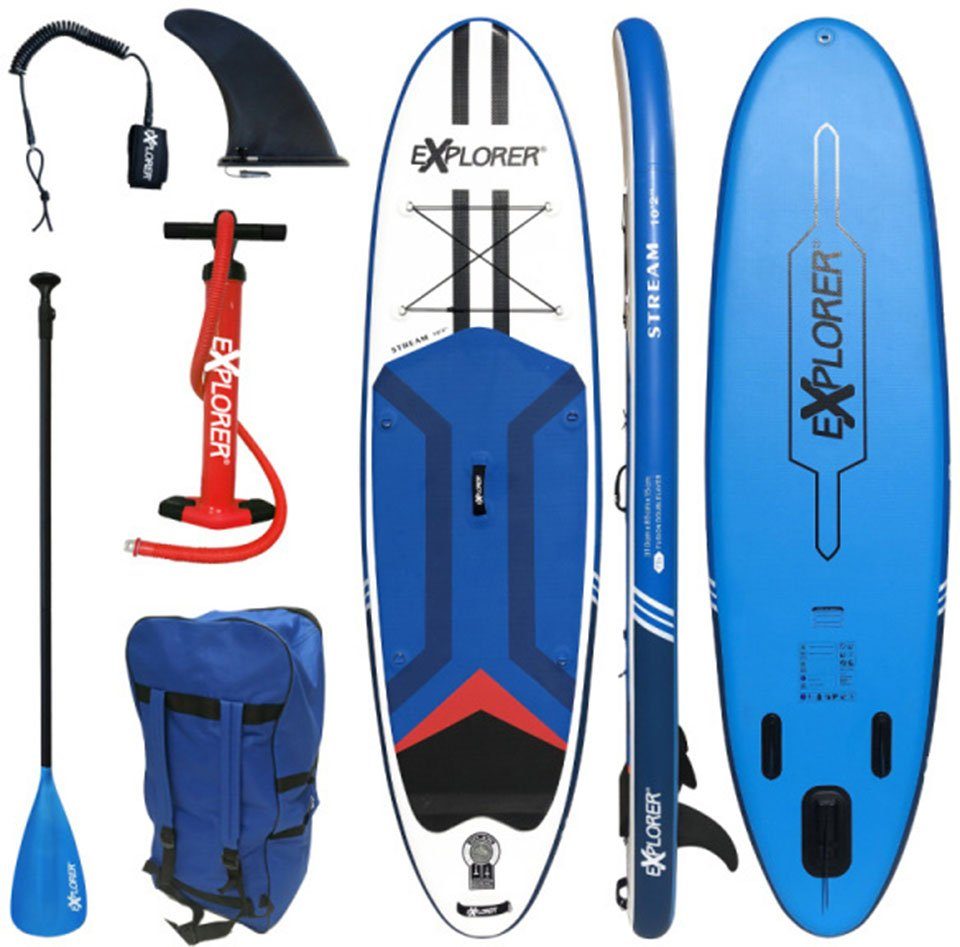 EXPLORER Inflatable SUP-Board Stream 10.2, (6 tlg., mit Paddel, Pumpe und  Transportrucksack)