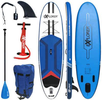 EXPLORER Inflatable SUP-Board Stream 10.2, (6 tlg., mit Paddel, Pumpe und Transportrucksack)