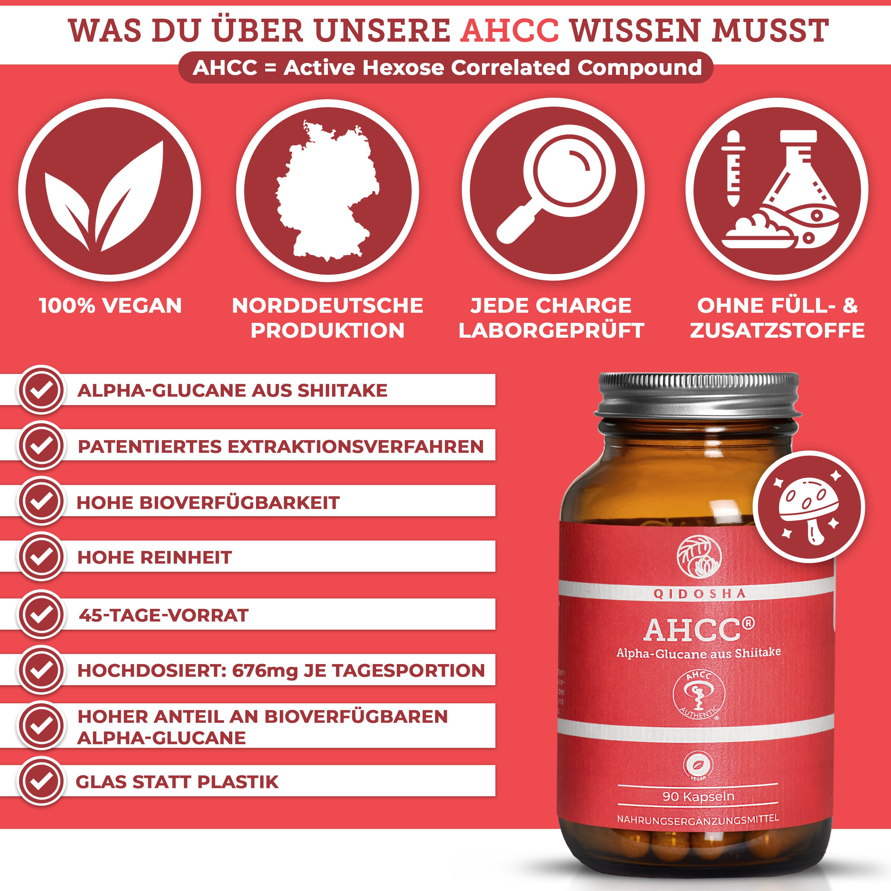 QIDOSHA AHCC® Shiitake-Extrakt mit Alpha-Glucanen Hartkapseln, 1 er 90 St., 67,5 g, Kurzkettige Alpha-Glucane