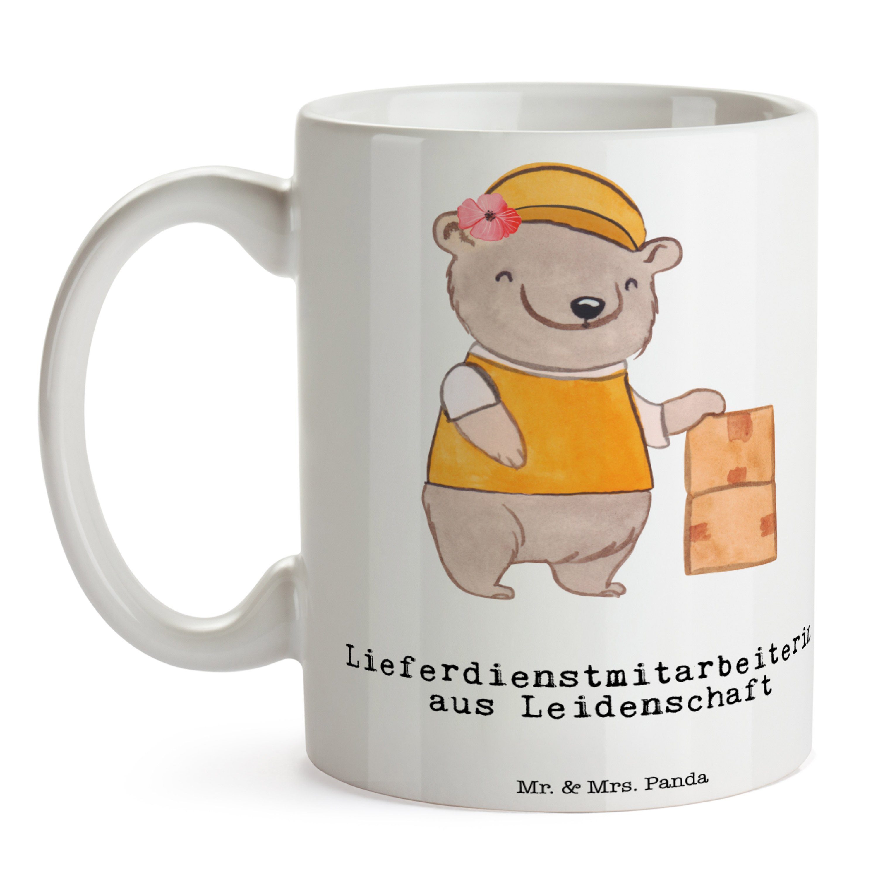 - Keramik aus Geschenk, Mr. Panda - Mrs. Weiß Lieferb, Lieferdienstmitarbeiterin & Leidenschaft Tasse