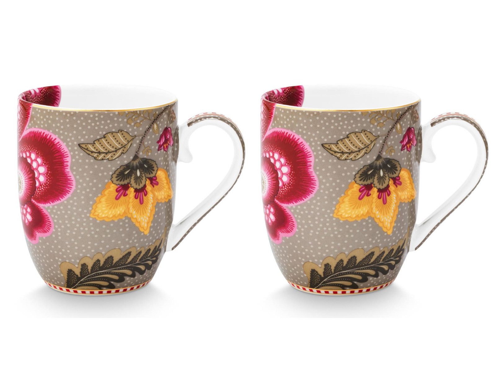 PiP Studio Becher Blooming Tales Fantasy Khaki Small Henkelbecher 0,2l Set2, Porzellan – Bild 2 von 5