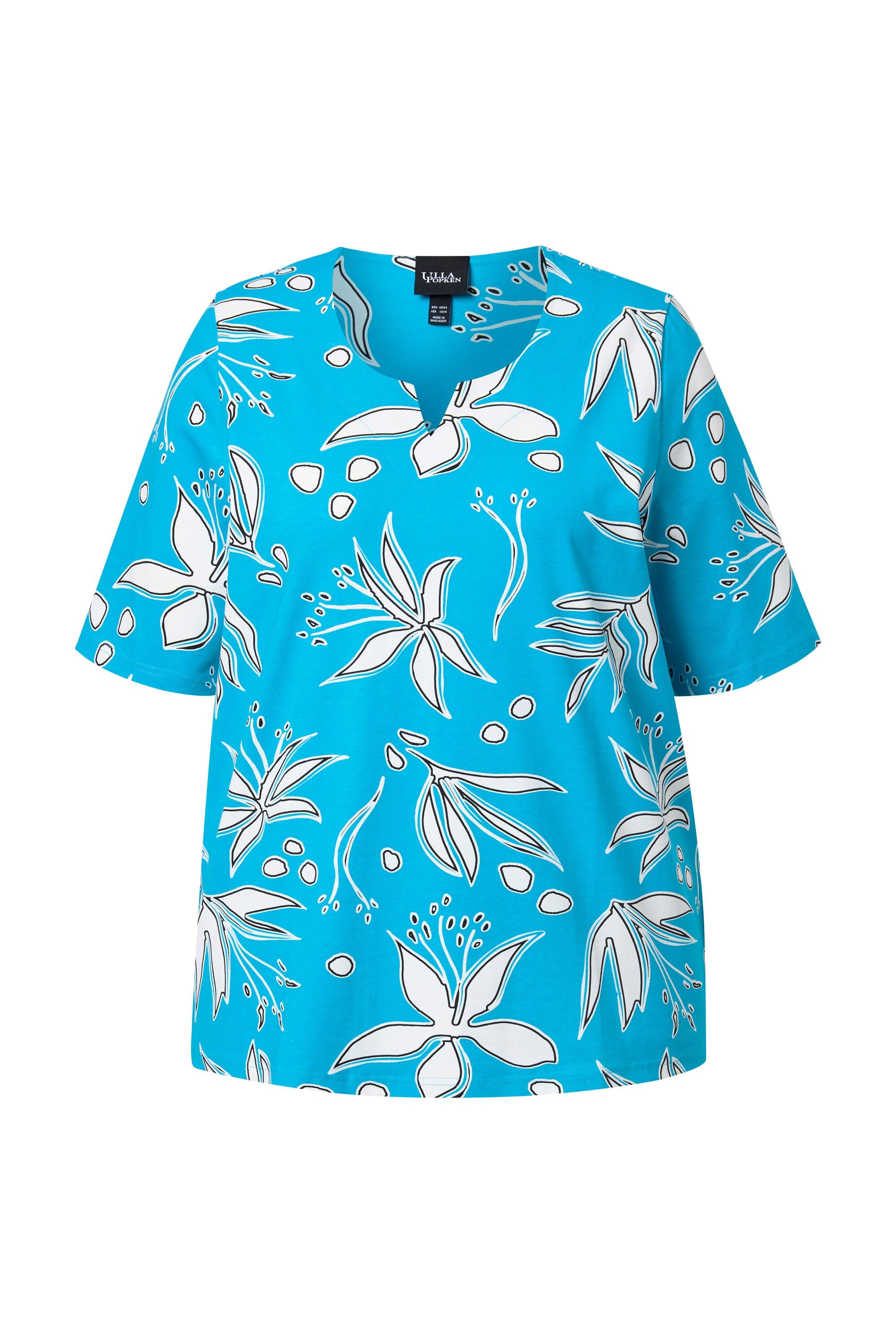 T-Shirt T-Shirt Blüten Tunika-Ausschnitt Halbarm