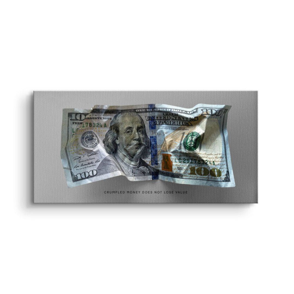 DOTCOMCANVAS® Leinwandbild, Premium Motivationsbild - Crumble Money V2 ohne Rahmen
