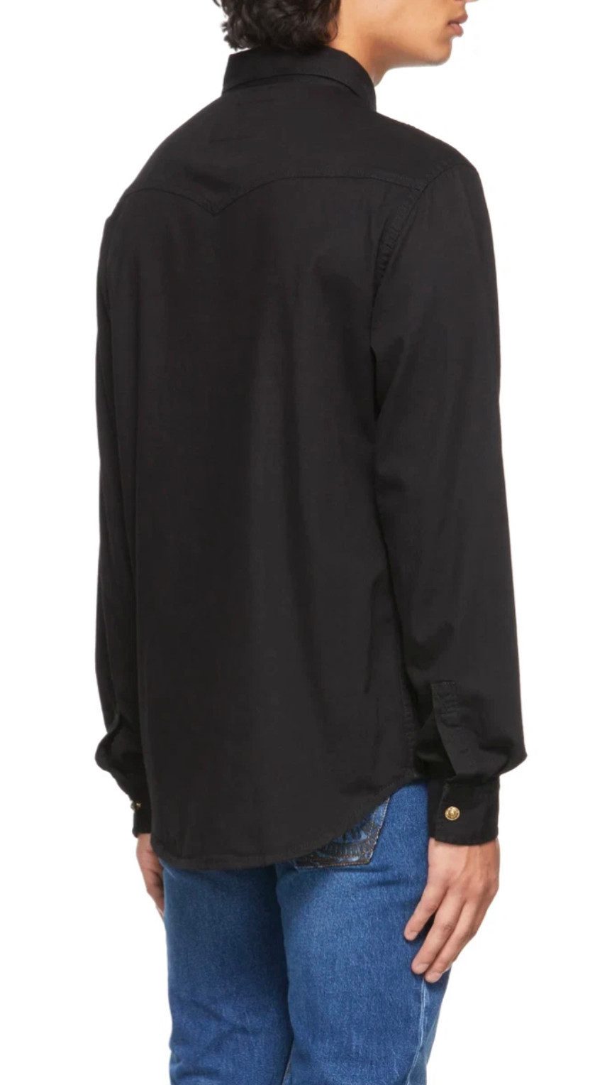 Versace Langarmhemd Regalia Baroque Denim Hemd Jacke Lose Fit Goldfarbene,logo-gravierte Hardware mit Barock-Stickerei
