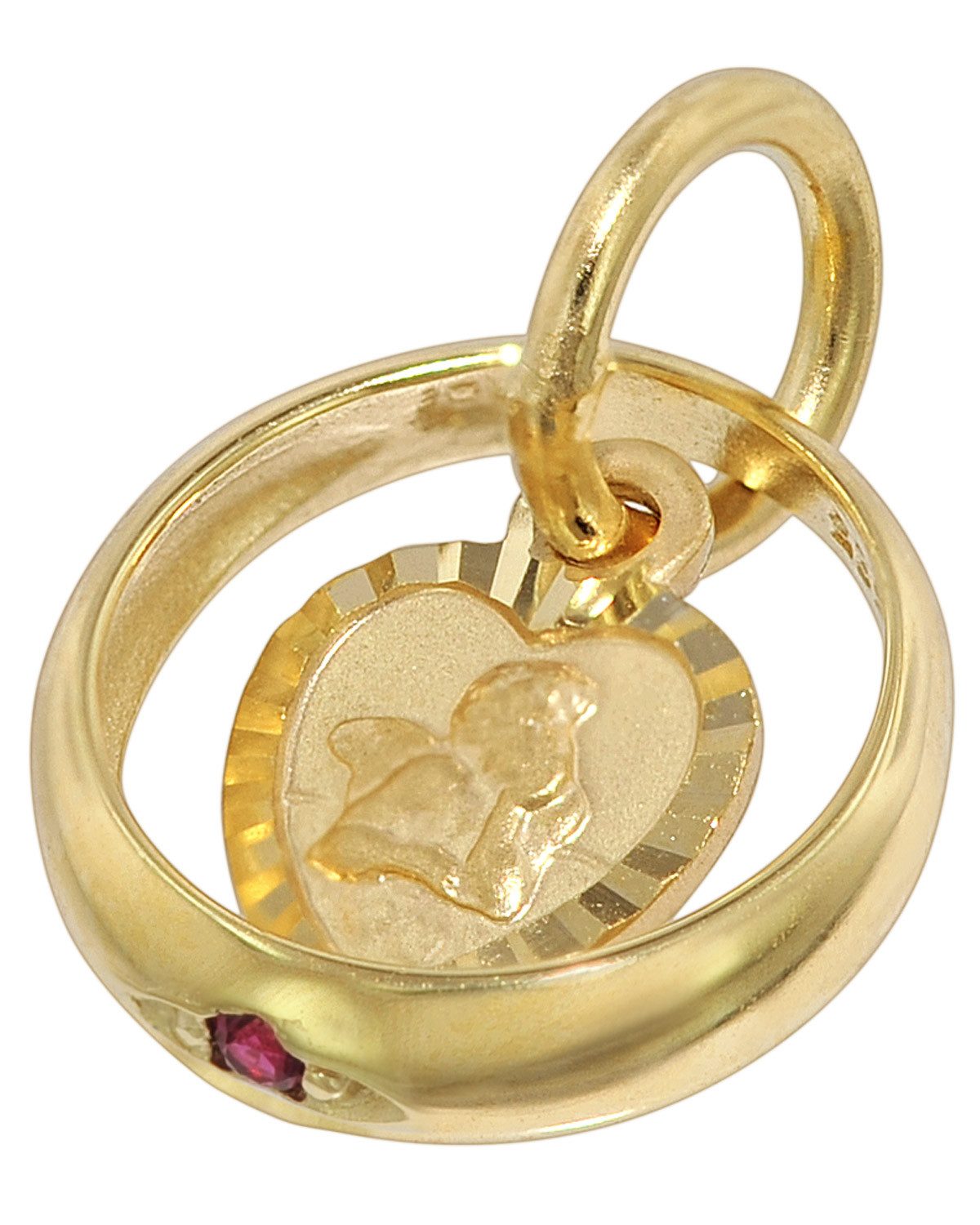 trendor Kette mit Anhänger Taufring Rubin Amorherz Gold 585 an goldplattierter