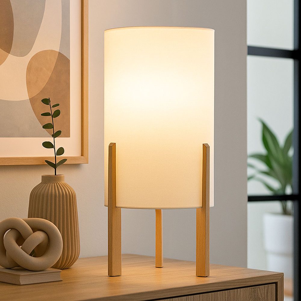 EGLO Tischleuchte, Leuchtmittel nicht inklusive, Tischleuchte Tischlampe Holzlampe natur beige Nachttischlampe H 40 cm