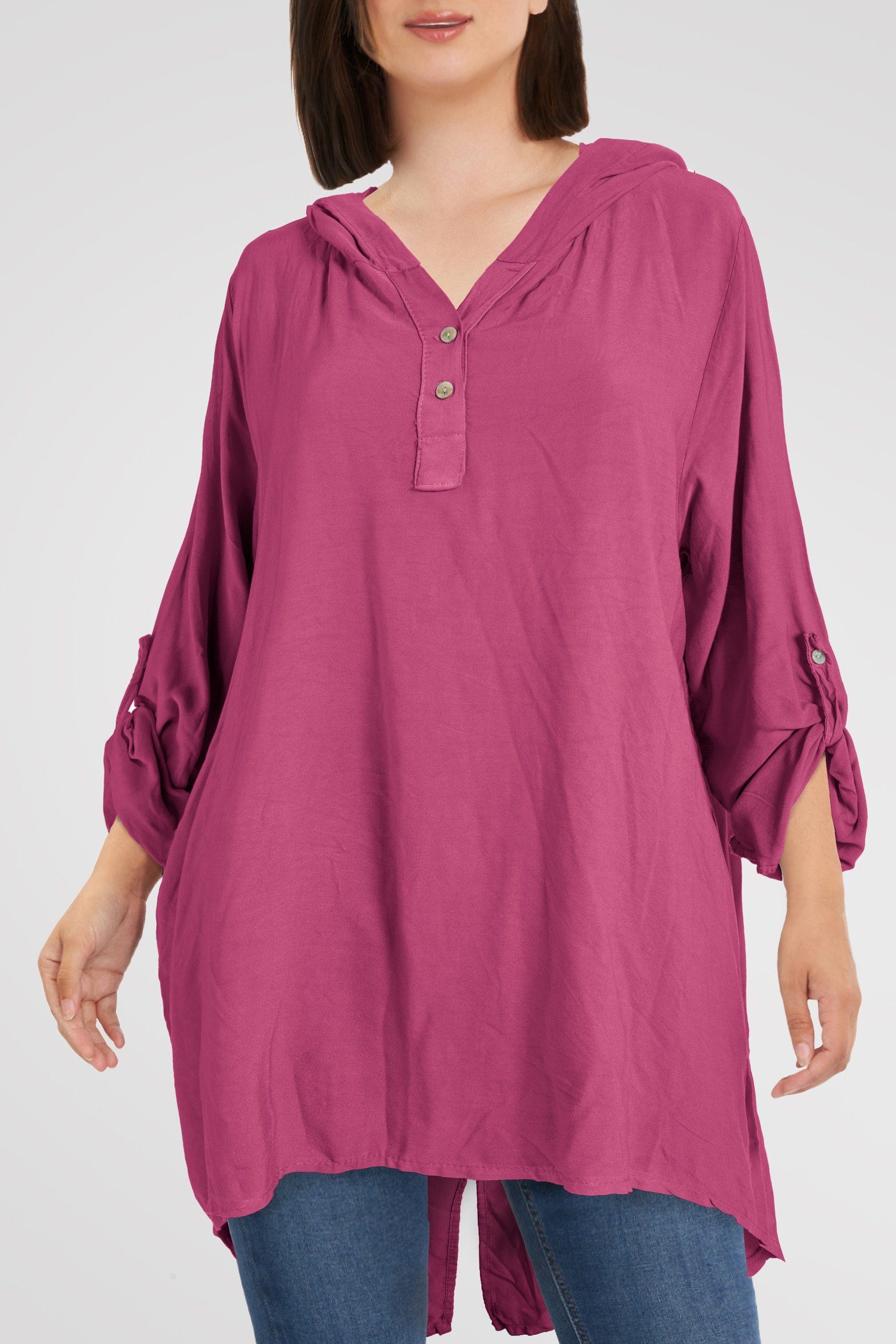 berry Longbluse Kapuze Oversized mit Langarm PEKIVESSA Vokuhila Damenbluse