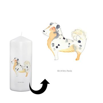 Mr. & Mrs. Panda Formkerze 15 x 7 cm Hund Australien Shepherd - Weiß - Geschenk, Kerze für Kommu (1-tlg), Charmanter Druck