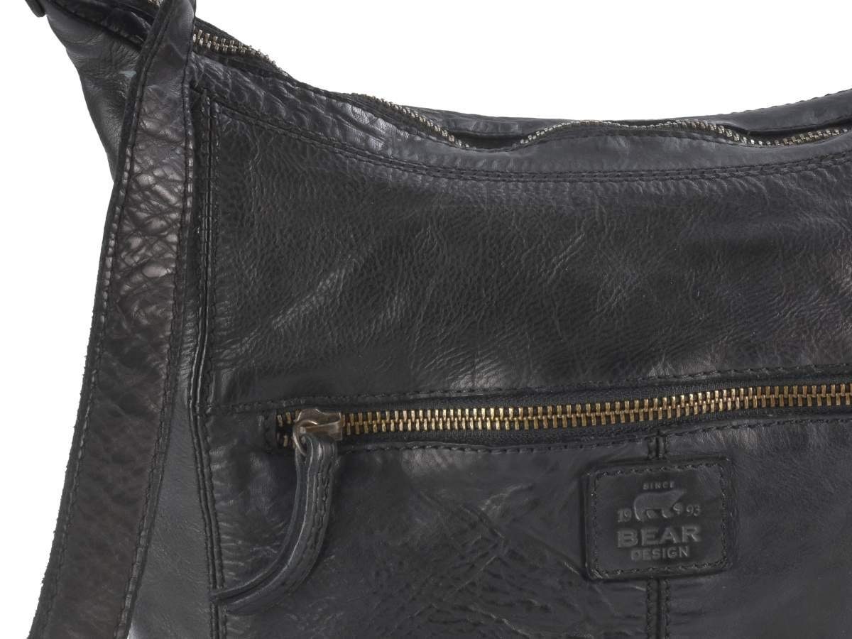 Schultertasche Design Shopper, Umhängetasche black Anna, 30cm, weiches Bear Damen Handtasche, Leder