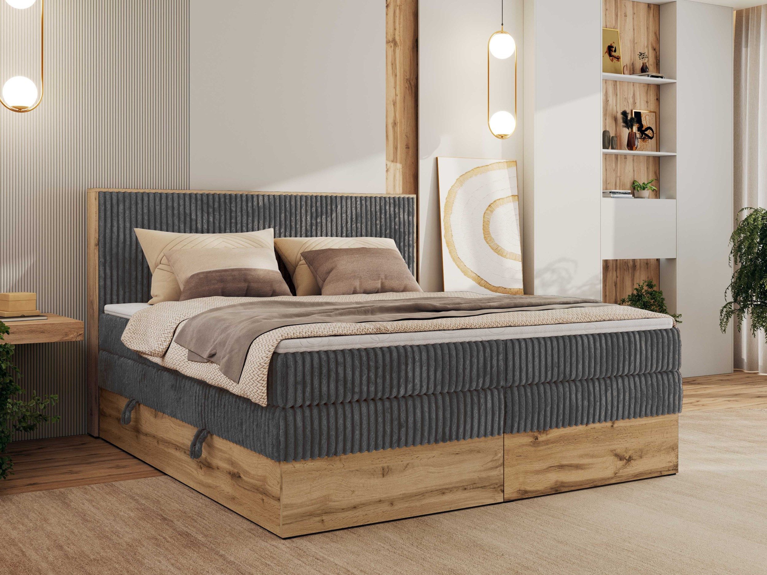 MKS MÖBEL Boxspringbett WOOD CLASSIC KING (Packung, Set, Topper T25/Visco, hohe Kopfteil, Multipocket-Matratze), Polsterbett, zwei Bettkästen, Möbelplattenelementen