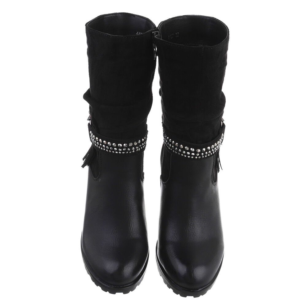 Ital-Design Damen Freizeit High-Heel-Stiefelette Blockabsatz High-Heel Stiefeletten in Schwarz