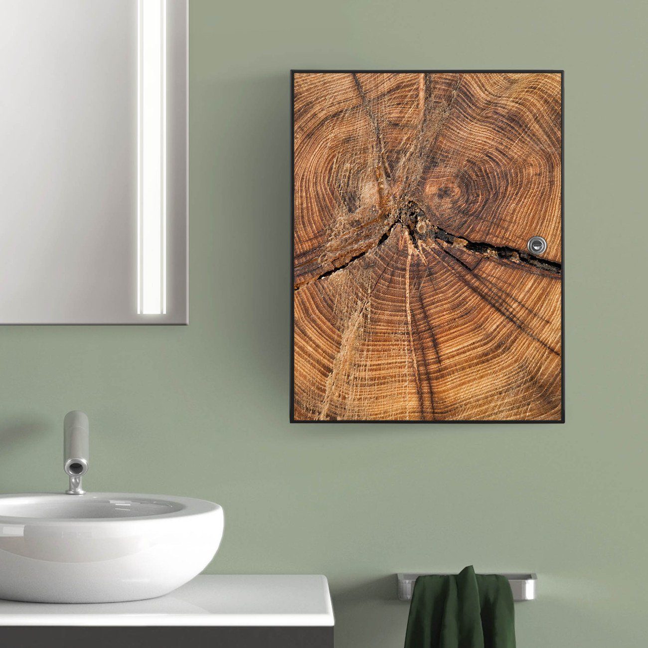 banjado Medizinschrank Stahl Jahresringe (abschließbar, 3 große und 2 kleine Fächer) 35 x 46 x 15cm