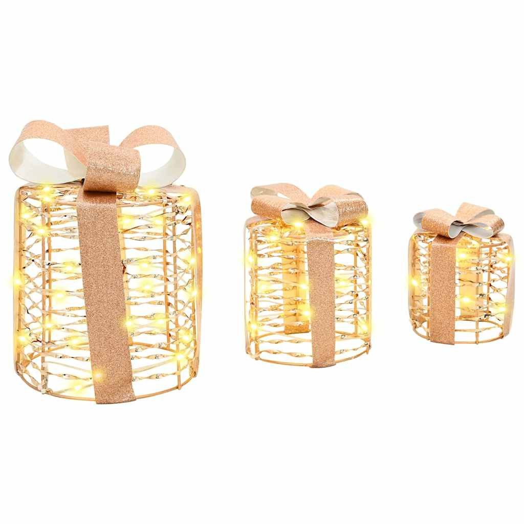 vidaXL Dekolicht Licht-Dekoration Geschenkbox Dekoration 3 pcs Warmweiß 12 cm 15 cm 20