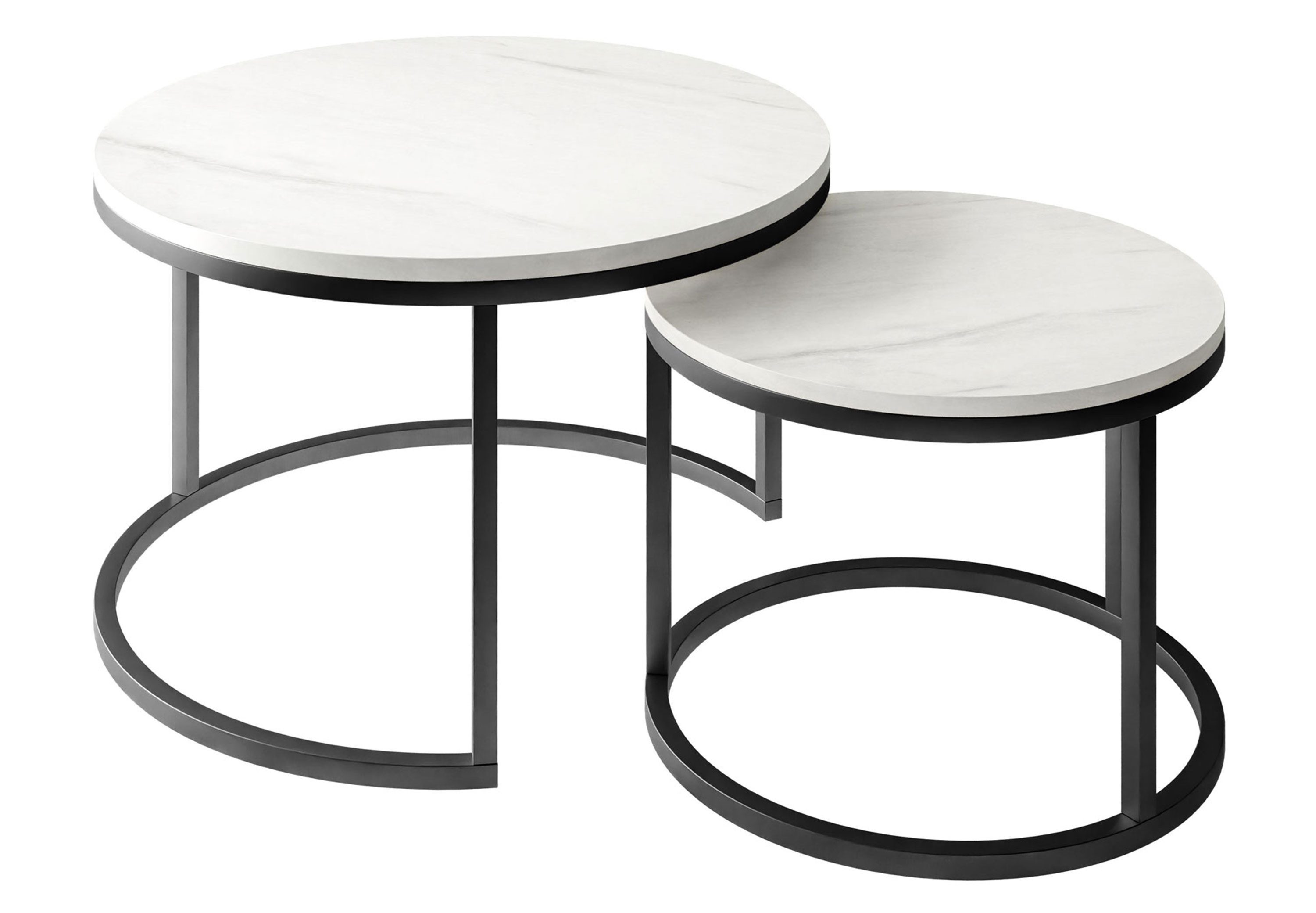 Lookway Couchtisch CIRI 2in1 LEVANTO mit schwarzem Gestell, runder Couchtisch (2er Set), Durchmesser: ⌀70 cm & ⌀50 cm und Durchmesser: ⌀80 cm & ⌀60 cm
