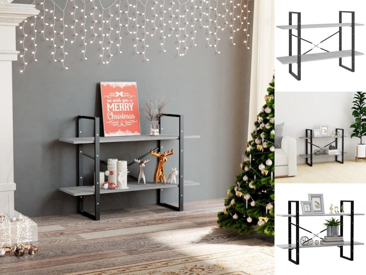 vidaXL Regal Standregal Bücherregal Raumteiler 2 Fächer Betongrau