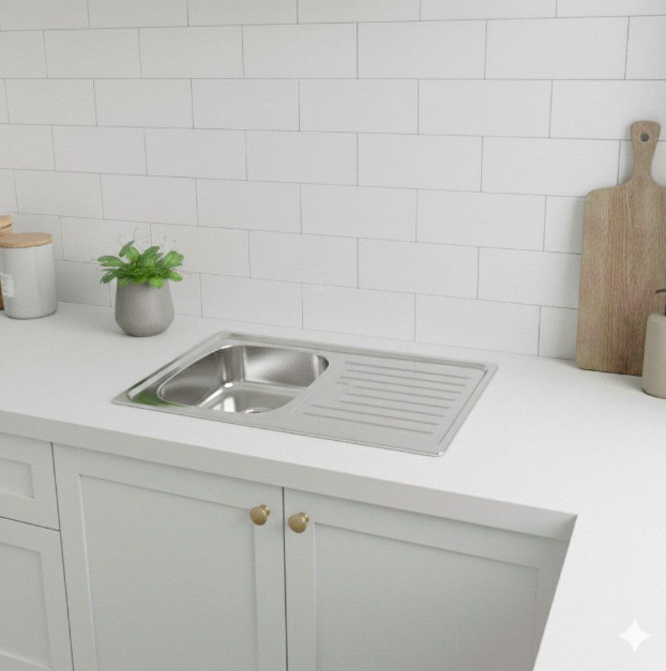 Faizee Home Edelstahlspüle Faizee Home 86x43 cm, eckig, mit Abtropffläche & Siphon Edelstahlspüle