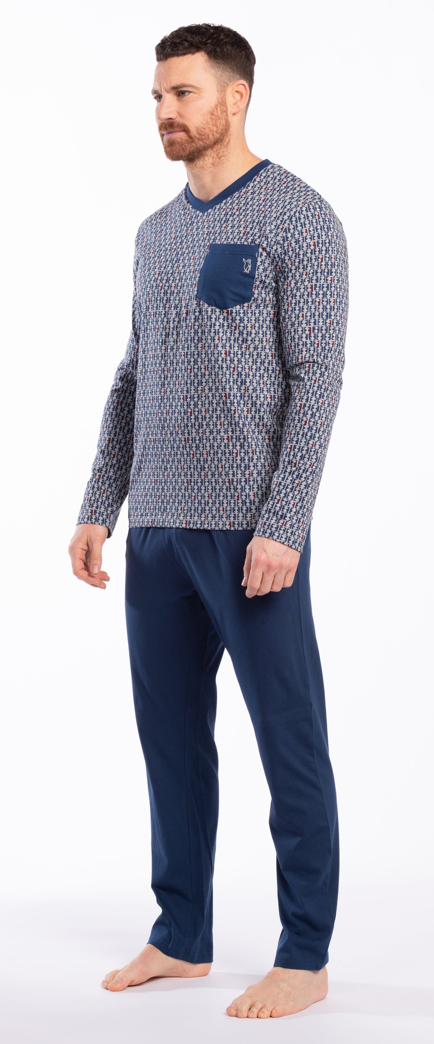 Eskimo Schlafanzug Herren Schlafanzug V Ausschnitt (2 tlg) Modisches Design günstig online kaufen