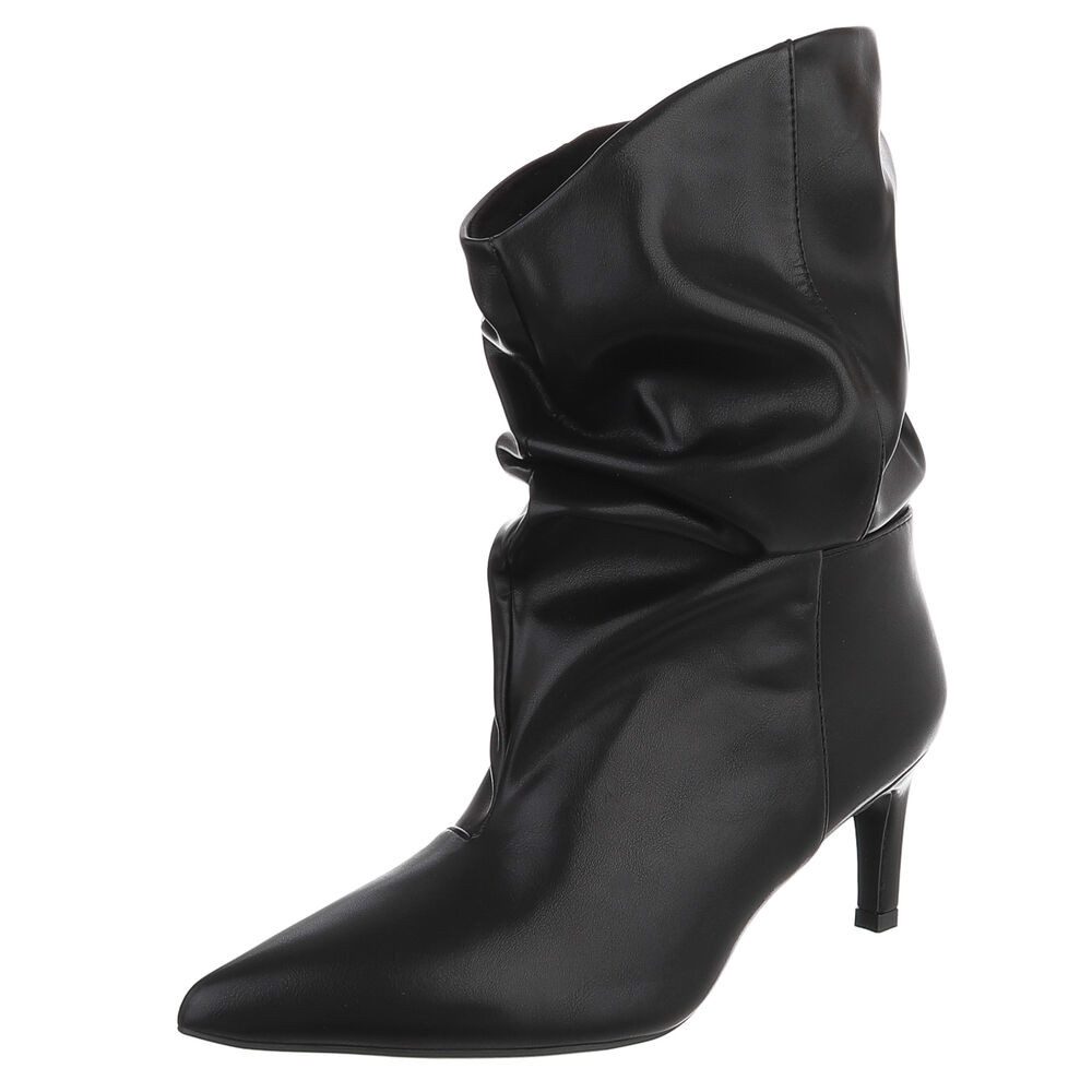 Ital-Design Damen Stiefel spitz mit Absatz und gerafftem Schaft Stiefelette (92214297) Pfennig-/Stilettoabsatz Stiefeletten in Schwarz