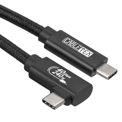 CABLETEX USB 4 Gen3x2 Monitorkabel 90° abgewinkelt Thunderbolt 3 Thunderbolt-Kabel, USB-C, USB4, Thunderbolt, USB-C, USB4, Thunderbolt (50 cm), 8K@60Hz, 40 Gbit/s Datenübertragung, Thunderbolt 3