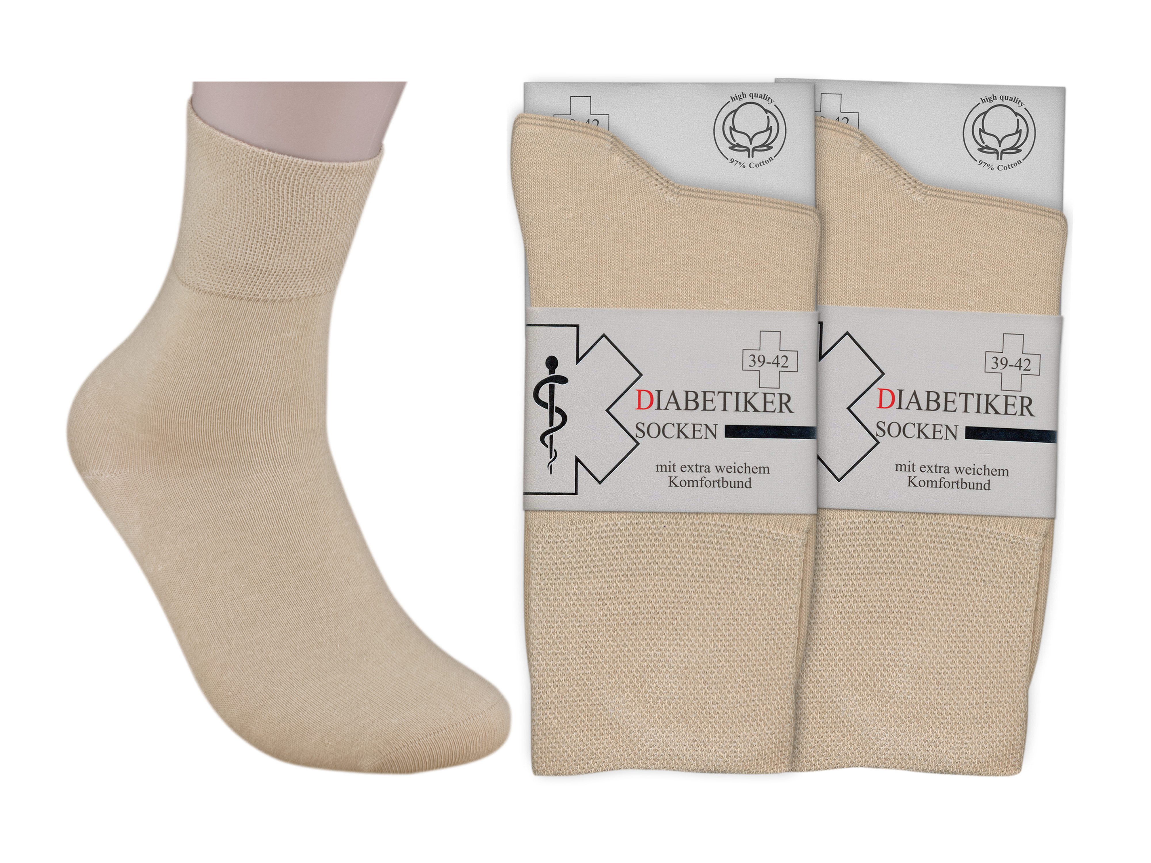 Artikel klicken und genauer betrachten! - Damen-Diabetikersocken ohne Gummi. Perfekter Sitz durch Elasthan mit stützender und venenfreundlicher Wirkung. Hochwertige, strapazierfähige Baumwolle - besonders hautfreundlich. Farben: grau, beige, schwarz | im Online Shop kaufen
